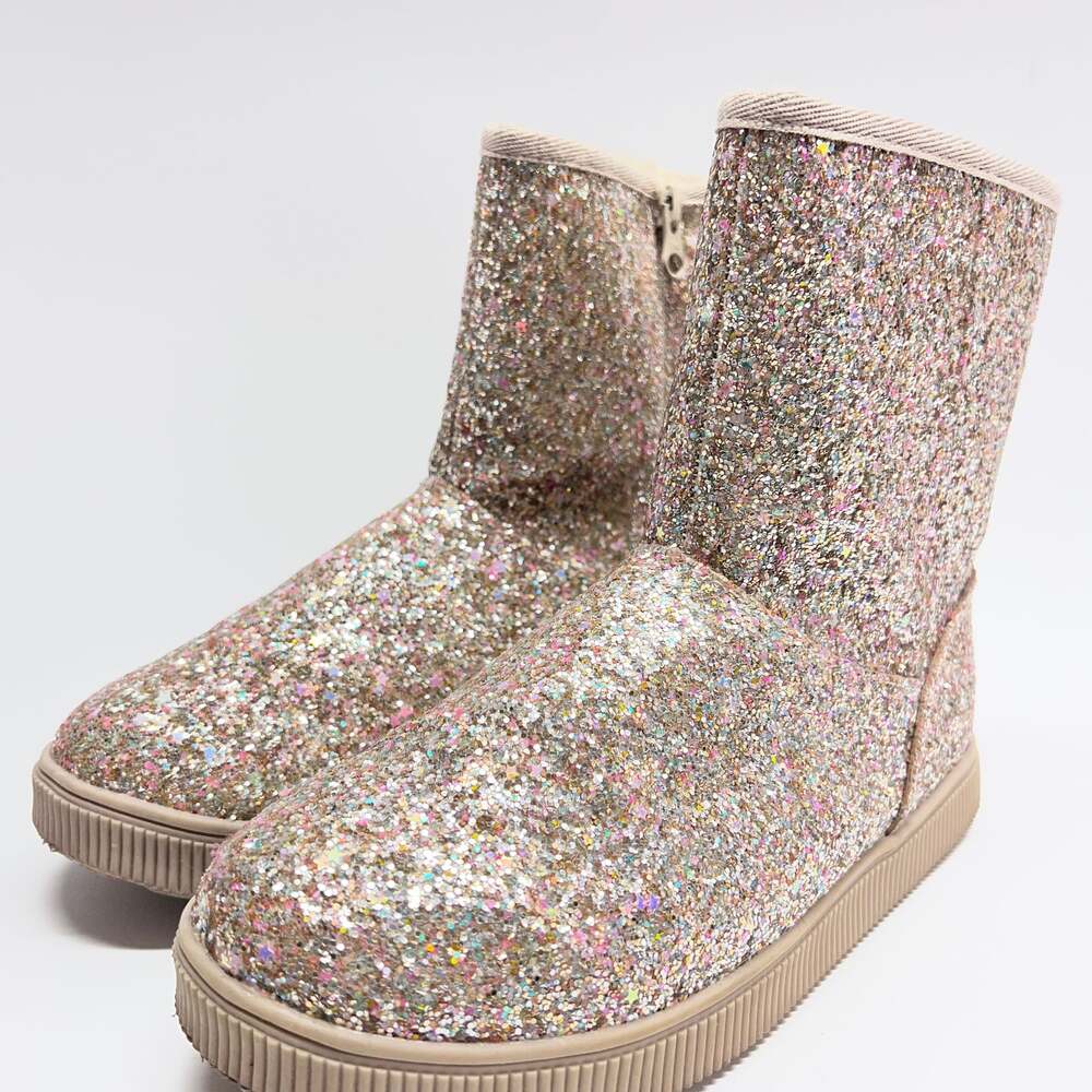 Cat & Jack Glitter Faux Fur Lined Winter Boots Side Zip Girls Size 3
